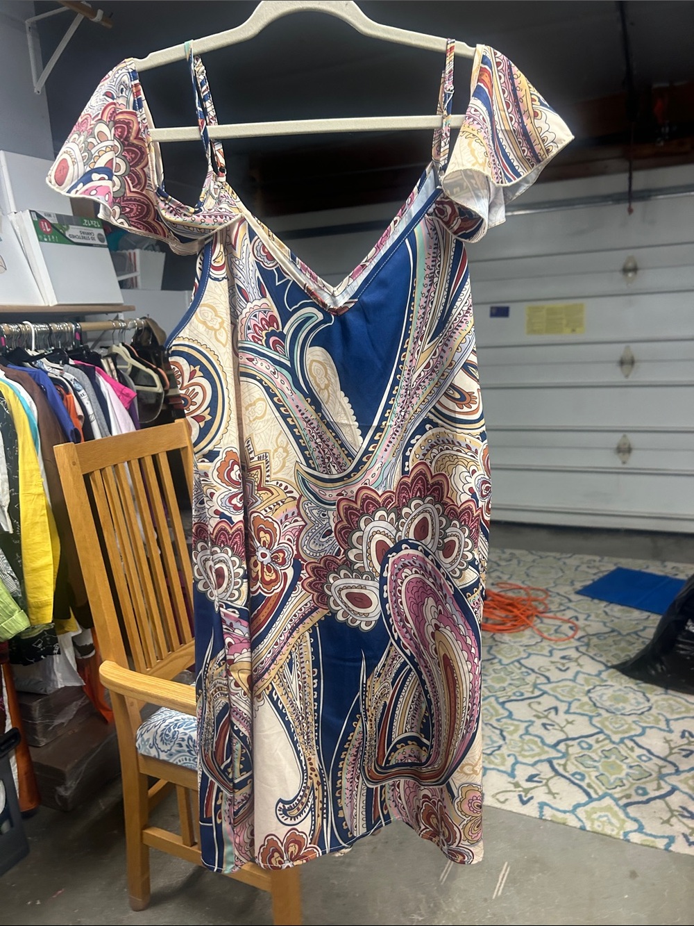 Women's Navy Paisley Off-Shoulder Summer Dress